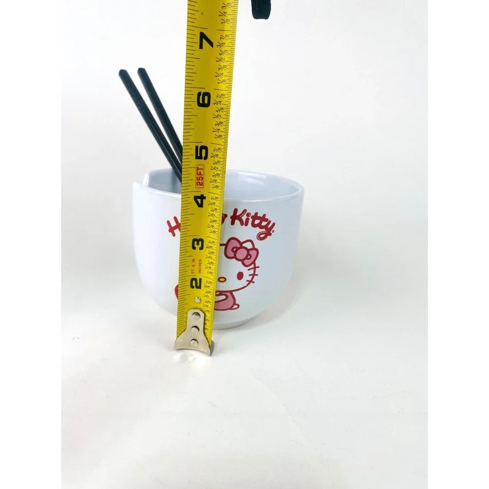 Hello Kitty Strawberry Milk Ceramic Ramen Bowl Sanrio Used With New Chopsticks